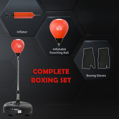 HOMCOM Punching Bag with Stand, Free Standing Boxing Bag Set, Speed Bag with Speedball Adjustable Height from 132cm to 158cm for Teens, Red 