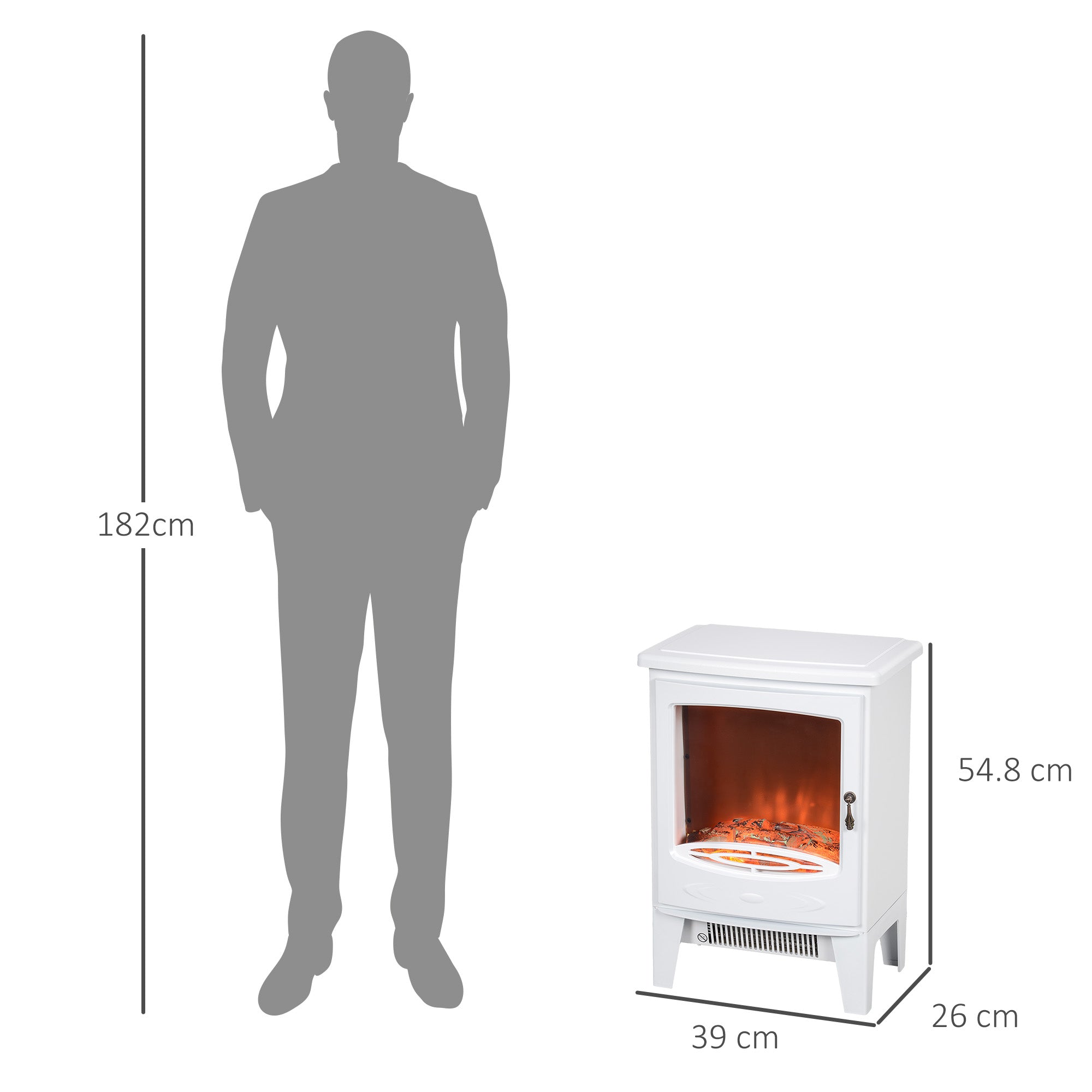 HOMCOM Tempered Glass Casing Electric Fireplace, Freestanding Electric Fire with Realistic Flame Effect, Log Burner with Overheat Protection, 950w/ 1850W, White 