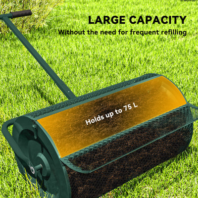 Outsunny Compost Spreader, 24" Peat Moss Spreader with Height Adjustable T Shaped Handle and Metal Mesh Basket, Garden Spreader for Seeding, Spreading Manure, Green 