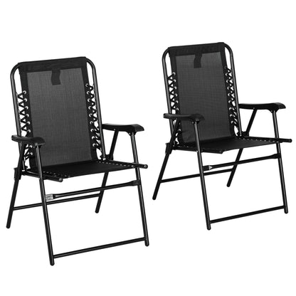Outsunny 2 Pcs Patio Folding Chair Set, Outdoor Portable Loungers for Camping Pool Beach Deck, Lawn w/ Armrest Steel Frame Black