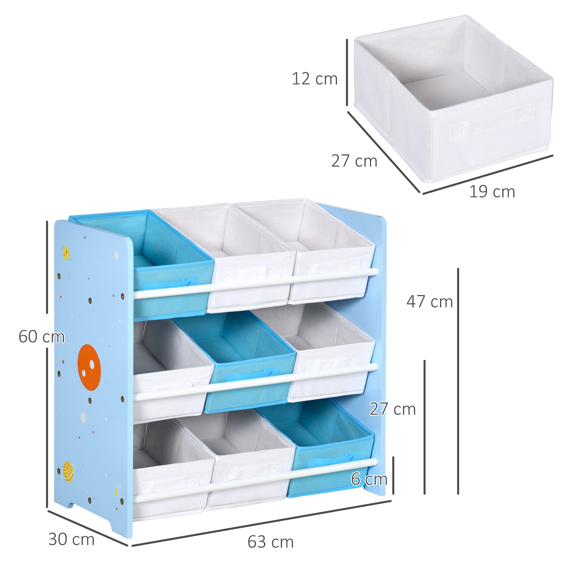 ZONEKIZ Kids Storage Rack, with Nine Removable Baskets, for Nursery, Bedroom, Playroom - Blue 
