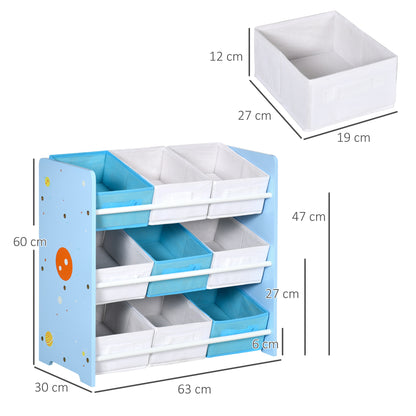 ZONEKIZ Kids Storage Rack, with Nine Removable Baskets, for Nursery, Bedroom, Playroom - Blue 