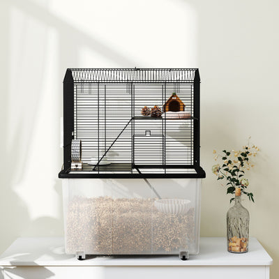 PawHut Three-Tier Gerbil Cage, Hamster Cage for Dwarf Hamster, Syrian Hamster w/ Wheels, Deep Bottom, Food Dish, Water Bottle 