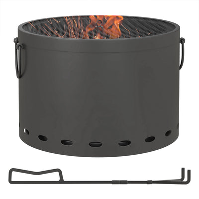 Outsunny Smokeless Fire Pit, 38cm Portable Wood Burning Firepit with Spark Screen and Poker, Low Smoke Camping Bonfire Stove for Garden Patio Picnic, Dark Grey 