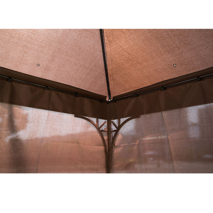 Outsunny 3 x 3(m) Garden Gazebo, Outdoor Gazebo Canopy Shelter with Curtains and Steel Frame for Lawn, Yard and Deck, Coffee 