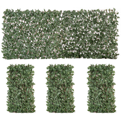 Outsunny 4 Pieces Expanding Trellis Fence, 2m x 1m Decorative Trellis with Artificial Leaves Garden Telescopic Hedge Privacy Screen Greenery Walls for Garden Balcony Home Decor 