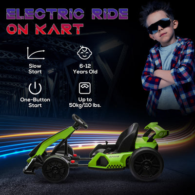HOMCOM 24V Electric Go Kart for Kids with Adjustable Seat for 6-12 Years, Green 