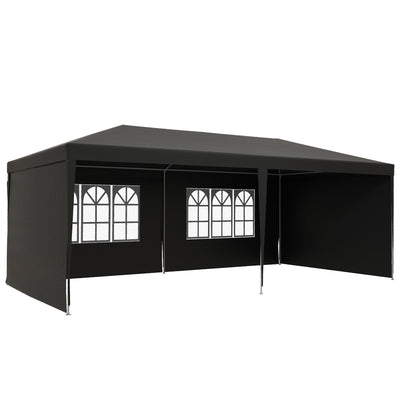 Outsunny 6 x 3 m Party Tent Gazebo Marquee Outdoor Patio Canopy Shelter with Windows and Side Panels Dark Grey 