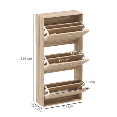 HOMCOM 12-Shoe Flip Drawer Storage Cabinet - Brown Wood-Effect 