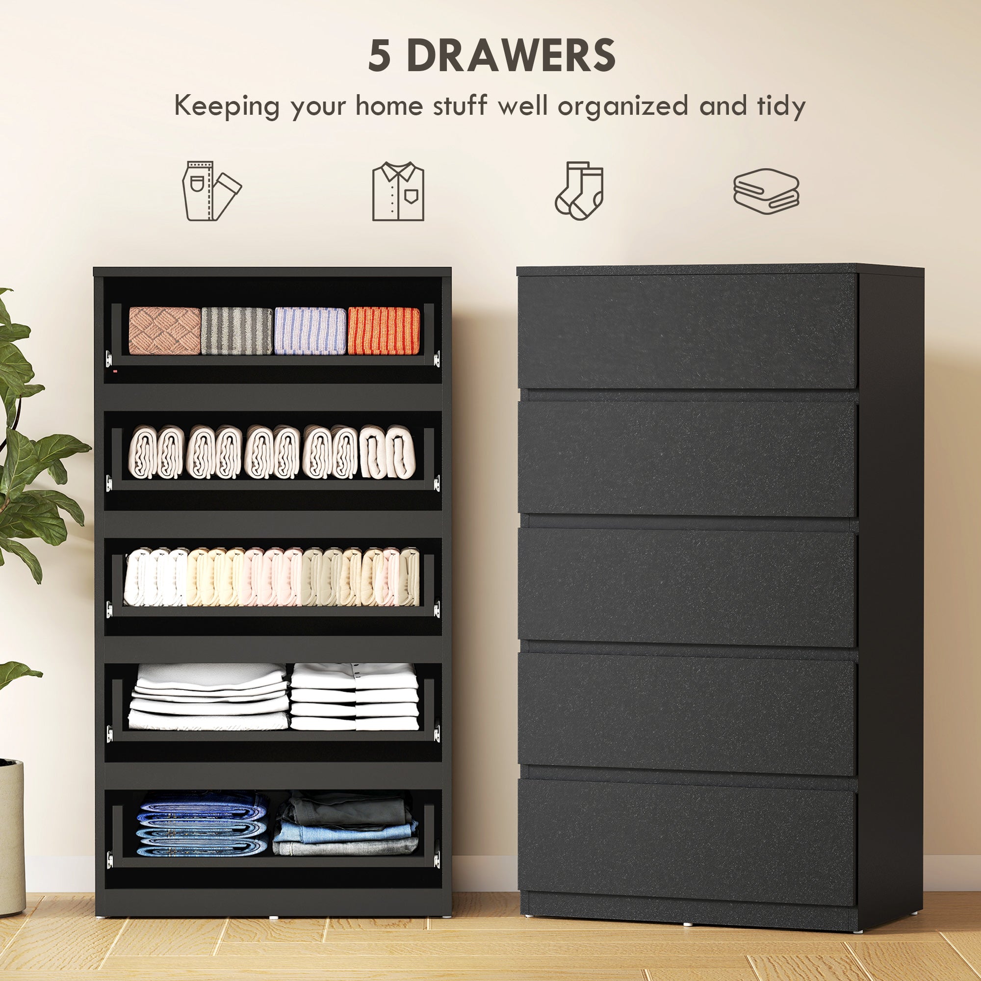 HOMCOM Chest of Drawers, 5-Drawer Storage Cabinets, Modern Dresser, Storage Drawer Unit for Bedroom 