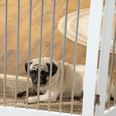 PawHut Foldable Dog Gate, Freestanding Pet Gate, with Two Support Feet, for Staircases, Hallways, Doorways - White 