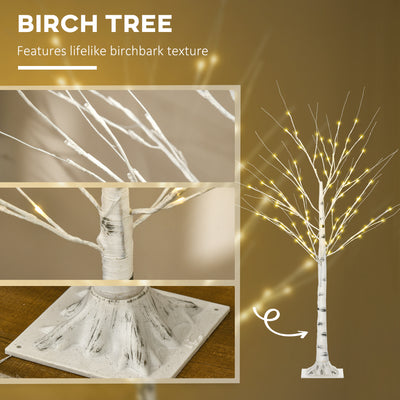 HOMCOM 5ft Artificial White Birch Tree Light with Warm White Pre-Lit LED Light for Indoor and Covered Outdoor Use 