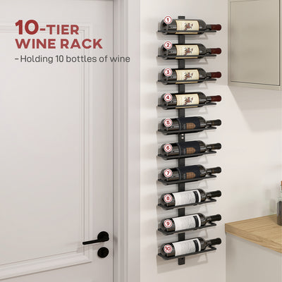 HOMCOM 10-Tier Wall Mount Wine Rack, Steel Wall Wine Rack for 10 Wine Bottles, Wall Wine Display Rack for Kitchen, Dining Room, Home Bar, Black 