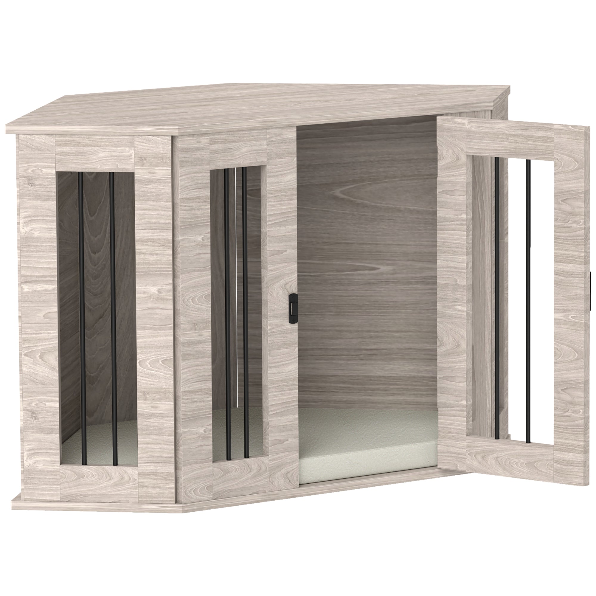 PawHut 2 in 1 Dog Crate Furniture Side Table, with Cushion, 104 x 55 x 63cm - Walnut Brown 