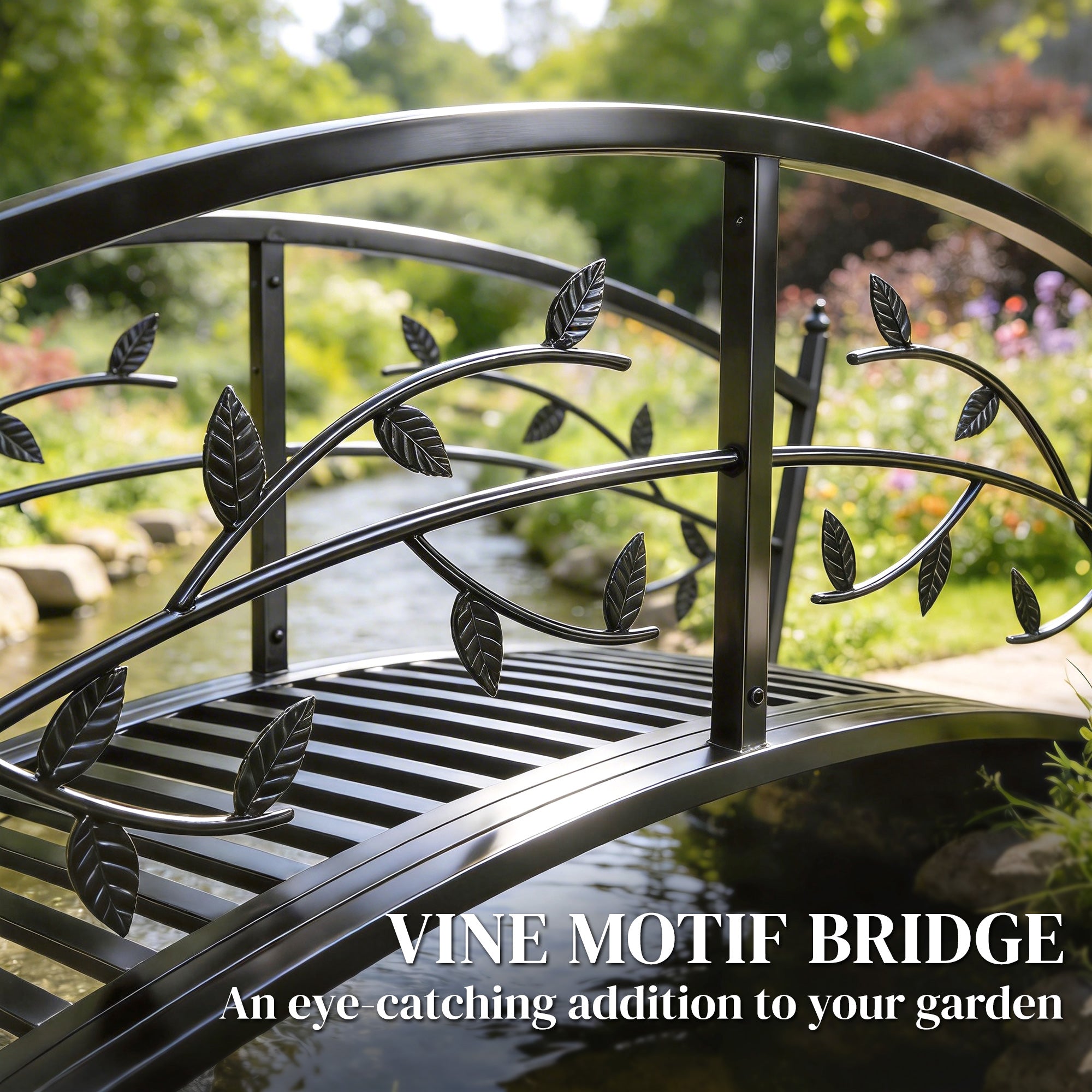Outsunny 1.2M Metal Garden Bridge with Safety Railings, Outdoor Pond Bridge, Arch Decorative Footbridge for Creek Stream 