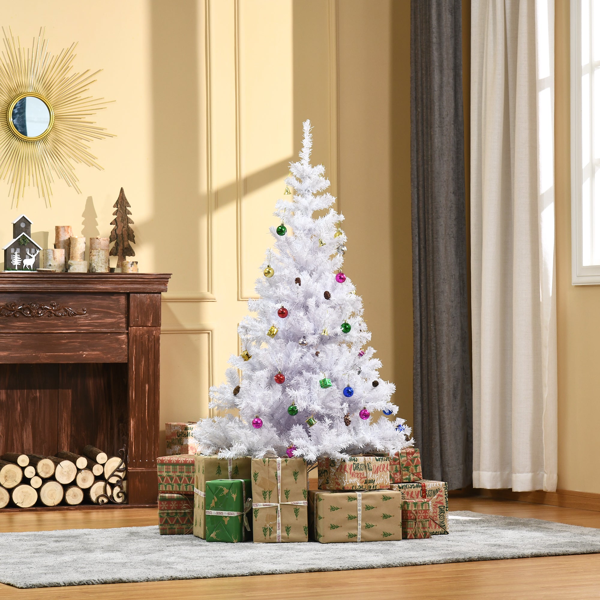 HOMCOM 5ft Snow Artificial Christmas Tree w/ Metal Stand Decorations Home Seasonal Elegant Faux White 