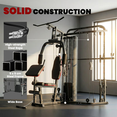 SPORTNOW Home Multi Gym Smith Machine with 65kg Weight Stack, Cable Pulley System, Chest Station, Preacher Pad & Leg Developer 