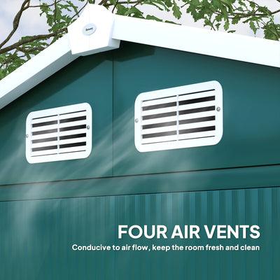 Outsunny 7 x 4ft Garden Shed, Easy to Assemble, Upgraded Galvanised Steel Frame with Foundation Kit, Double Doors with Lock, Outdoor Metal Shed with Vents and Gloves, Garden Storage Shed, Green 