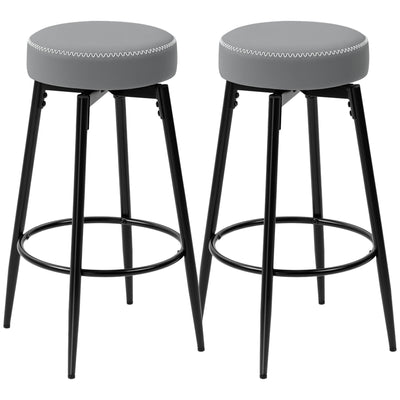 HOMCOM Set of Two Faux Leather Bar Stools - Grey/Black 