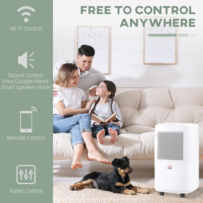 HOMCOM 10L/Day 2200ML Portable Quiet Dehumidifier with WiFi Smart App Control, Electric Moisture Air Dehumidifier for Home Laundry Basement 