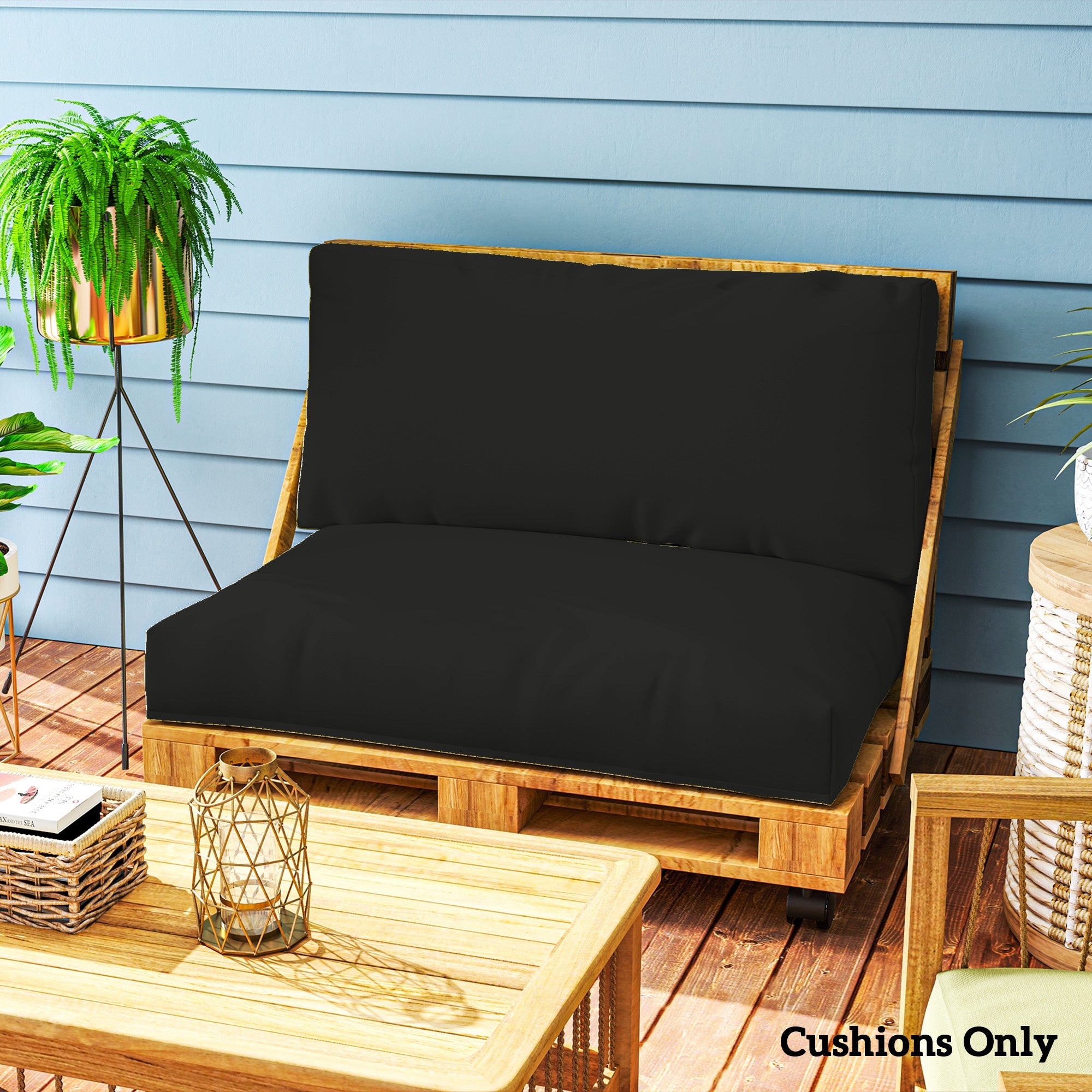 Outsunny 2 Seater Pallet Furniture Cushions Pallet Cushions, UPF20+ 220gsm Fabric, 20 cm Thick Outdoor Seat Pads, Black 