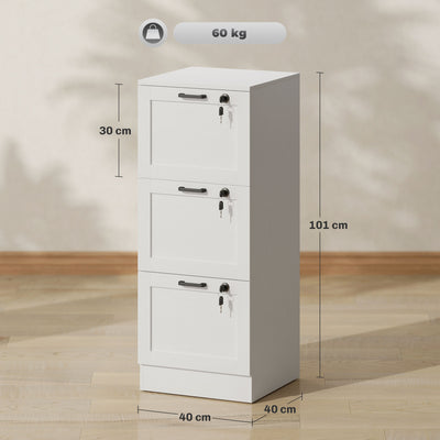 HOMCOM 3-Drawer Filing Cabinet with Lock - White 