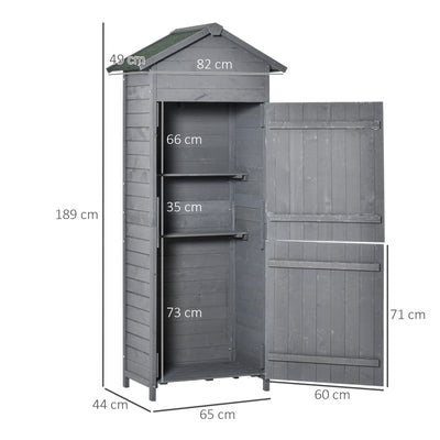 Outsunny Wooden Garden Storage Shed Utility Gardener Cabinet w/ 3 Shelves, Tilted-felt Roof and Two Lockable Doors, 79cm x 49cm x 191.5cm, Dark Grey 