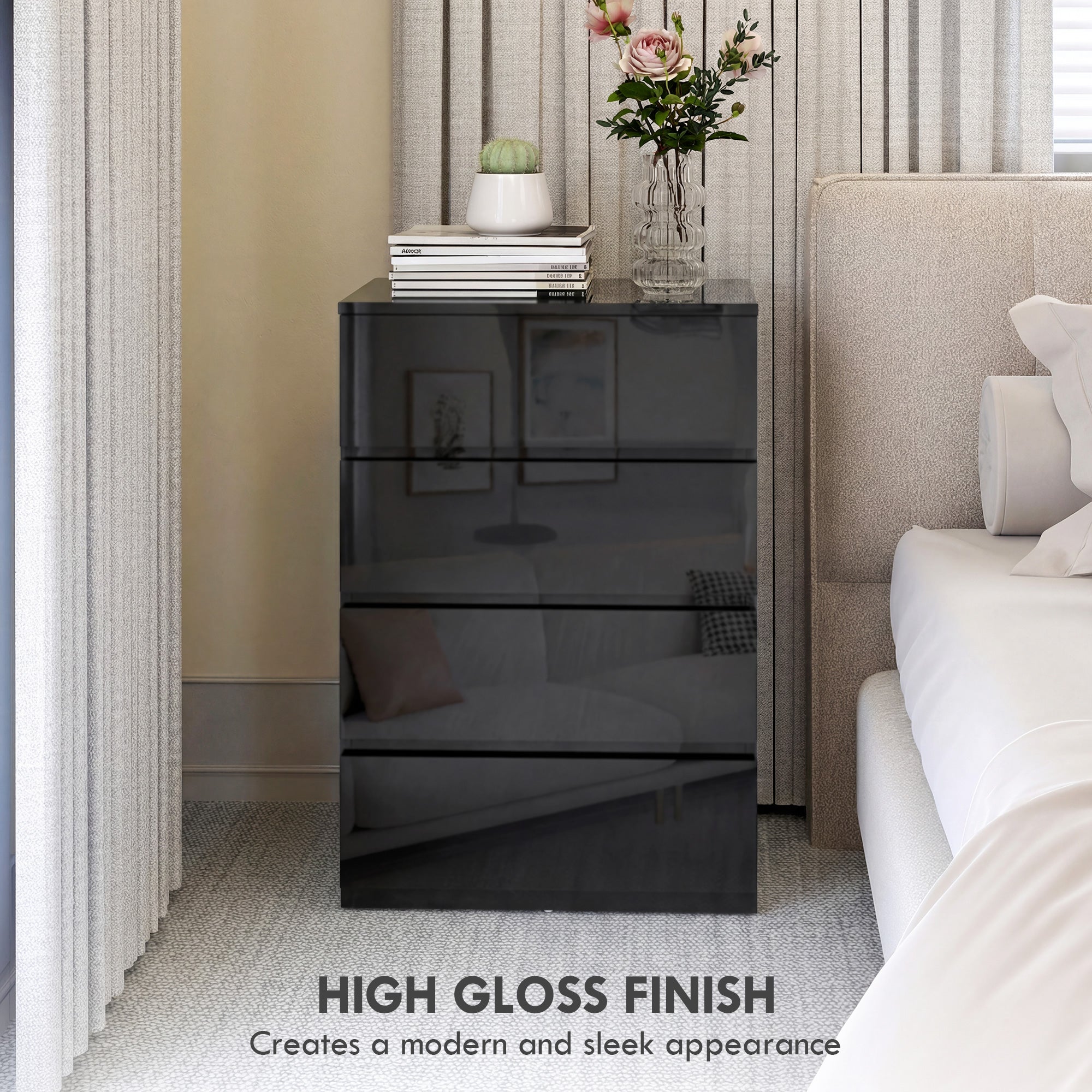 HOMCOM Chest of Drawers, 4-Drawer Storage Cabinets, Modern Dresser, Storage Drawer Unit for Bedroom 