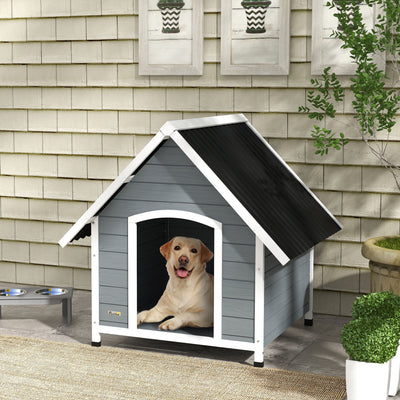 PawHut Outdoor Dog Kennel, Wooden Dog House, with Removable Floor, Anti-Corrosion Wood, for Large Dogs, 106.5H x 110W x 98Dcm 