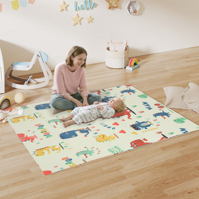 AIYAPLAY Dinosaur-Themed Baby Plat Mat Double Sided, Foldable, Water-Resistant for Outdoor/Indoor, 177 x 146 x 1.5cm 