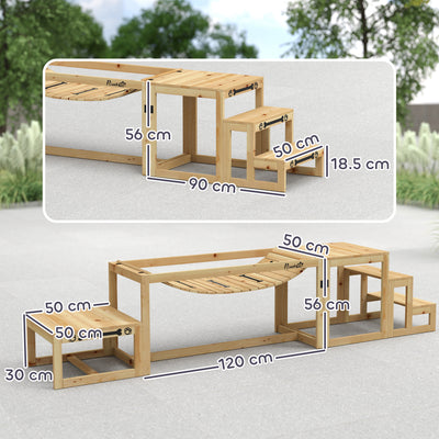 PawHut 3 Pieces Wooden Dog Agility Training Equipment with Soft Bridge, Pause Platform and Pet Stair for Outdoor, Natural Wood 