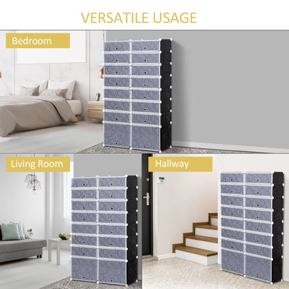 HOMCOM 16 Cube Shoe Rack, 2 x 8 Tier Shoe Storage Cabinet, Modular Plastic Shelves for Bedroom, Living Room and Entryway, Space Saving Footwear Organizer, 32 Pairs, White and Black 