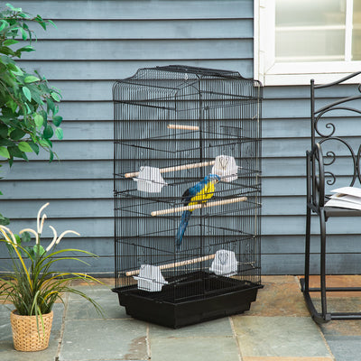 PawHut Large Metal Bird Cage with Stand, Perches, Food Bowls, Swing, for Budgies, Parakeets, Black 