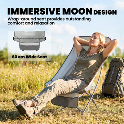 Outsunny Camping Chair for Adults Heavy Duty Folding Camp Chair with Side Pocket and Carry Bag Light Grey 