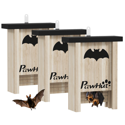 PawHut 3PCs Wooden Bat Boxes, Bat Houses Designed to Attract Bats & Easy to Hang for Outdoor, Garden, Farm, 18 x 6 x 22.5 cm 