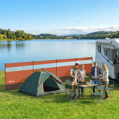 Outsunny Camping Windbreaker with Clear Windows, Carry Bag and Steel Poles, for Beach Caravan Campervan, 725 x 140cm, Orange 