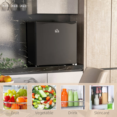HOMCOM 46 Litre Table Top Mini Fridge, Small Fridge with Ice Box, Reversible Door, Adjustable Temperature and Legs for Bedrooms, Home Office, Black 