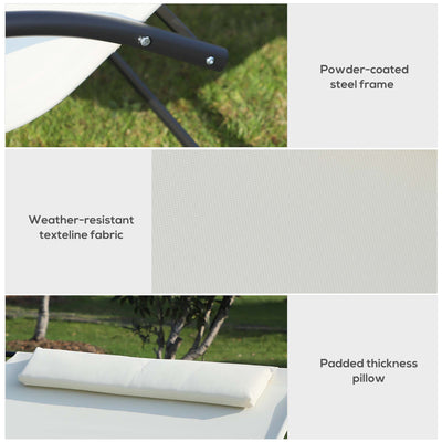 Outsunny Double Sun Lounger, Rocking Lounger Sunbed Daybed with Armrest and Headrest Pillow, for Two, For Outdoor Patio Garden, Cream White 