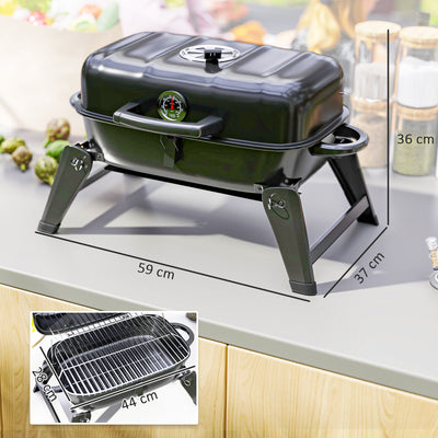 Outsunny Charcoal Barbecue Grill Folding BBQ Grill with 1232 cm² Cooking Area, Adjustable Vent, Thermometer, Handles for Camping Picnic, Black 
