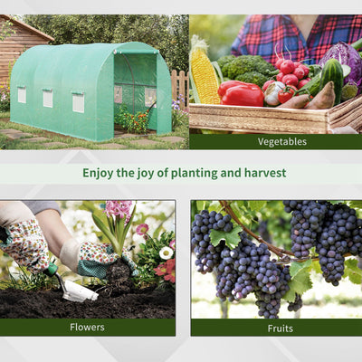Outsunny 4 x 2 x 2 m Polytunnel Greenhouse with Roll-up Door and 6 Mesh Windows, Walk-in Garden Tunnel Warm House Tent with UV-resistant PE Cover and Galvanised Steel Frame, Green 