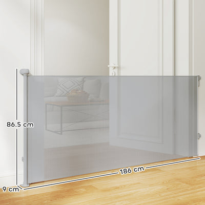 PawHut Retractable Stair Gate Extends Up to 180 cm Wide, Dog Gate for Doorways, Stairways, Hallways, Grey 