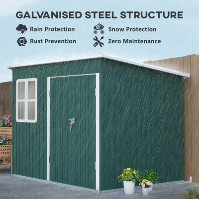 Outsunny 8.5 x 6ft Storage Shed Galvanised Steel Garden Shed, Metal Shed with Foundation Kit, Window, Lockable Wide Doors and Air Vents for Outdoor Patio, Green 