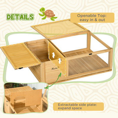 PawHut Tortoise House, Small Reptile Wooden House, with Mesh Roofs, Side Panels, for Turtles, Lizards, Geckos and Snakes 