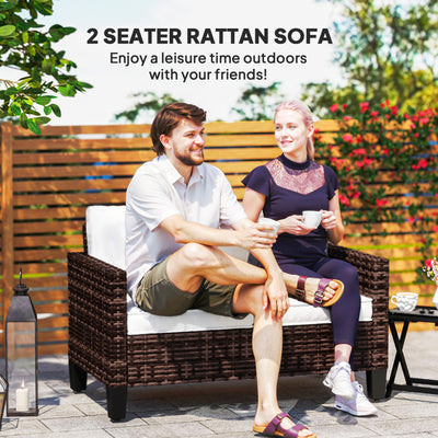 Outsunny Two-Seater Rattan Outdoor Sofa - Brown 