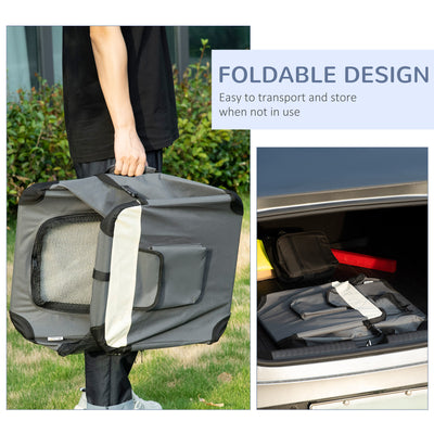 PawHut 60cm Foldable Pet Carrier, with Cushion, for Miniature Dogs and Cats - Grey 