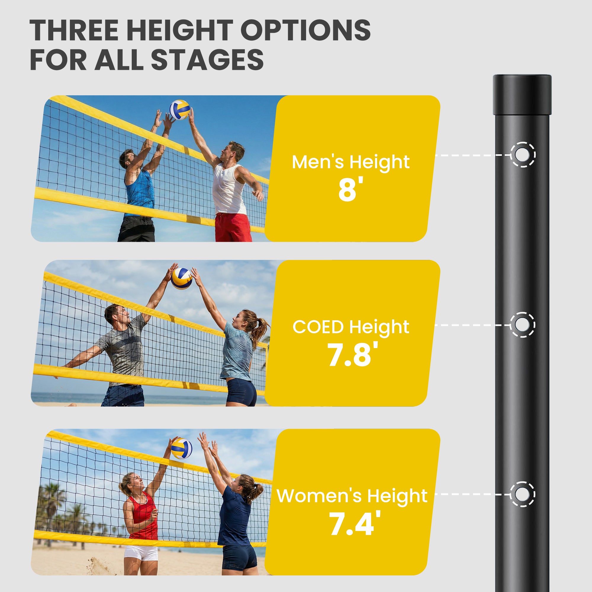 SPORTNOW Portable Volleyball Net Set with Adjustable Height Steel Poles, Volleyball, Boundary Line and Carrying Bag for Beach 