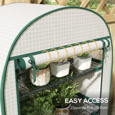 Outsunny 4 Tier Mini Greenhouse for Outdoor, Portable Gardening Plant Green House with Storage Shelf, Roll-Up Zipped Door, Metal Frame and PE Cover, 80 x 49 x 160cm, White 