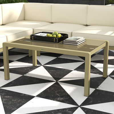 Outsunny 5-Piece Garden Sofa Set with Cushions, Aluminium Garden Furniture Sets with Glass Top Coffee Table, Patio Sectional Furniture Set, for Patio & Deck, Gold Tone 