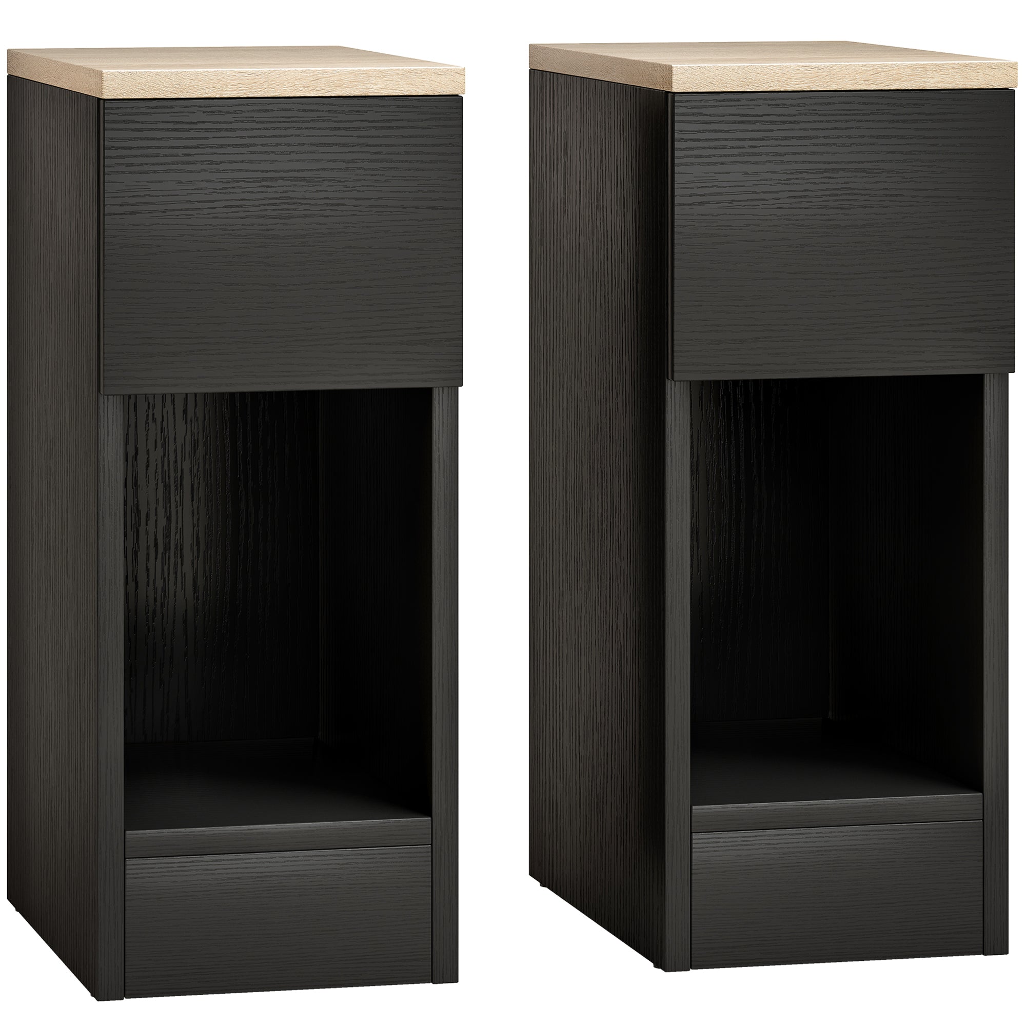 HOMCOM Set of Two Modern Storage Bedside Tables - Black 