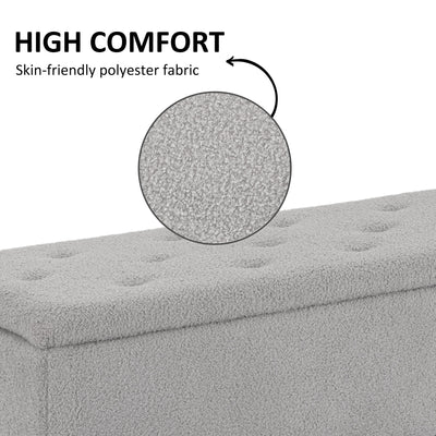 HOMCOM 47L Storage Ottoman, End of Bed Bench with Wooden Legs, Fabric Footstool for Living Room, Bedroom, 95 x 38 x 45cm, Grey 